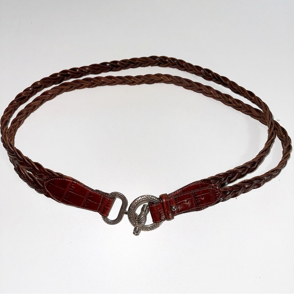 Vintage Brown Braided Belt with Silver Buckle